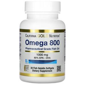 California Gold Nutrition, Omega 800, Pharmaceutical Grade Fish Oil, 80% EPA/DHA, 1000 mg, 30 Fish Gelatin Capsules