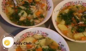 To prepare trout fish soup, chop the greens