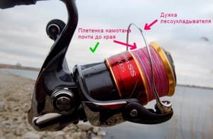 Line laying shackle on a spinning reel