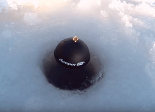 Using a winter echo sounder to determine depth.