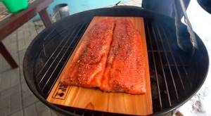 Cedar board with grilled fish