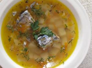 Classic recipe for fish soup made from canned saury