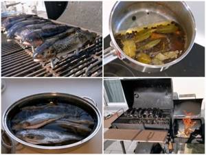 Smoking trout in a smoker grill