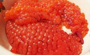 Red caviar in bags