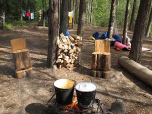 People pitched a tent in Karelia