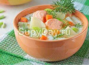 Rich Finnish fish soup with shrimps