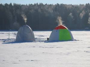 Tent city of winter fishermen