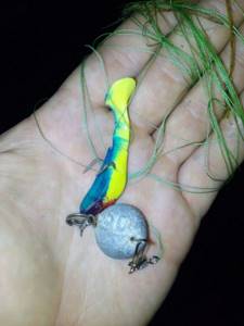 The bait is not a heavy jig. 50 gram Cheburashka kills the game of this vibrotail. 