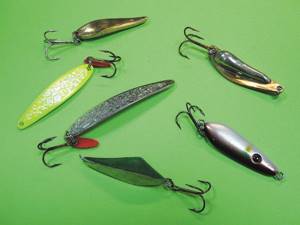 A variety of baits used for vertical trolling.