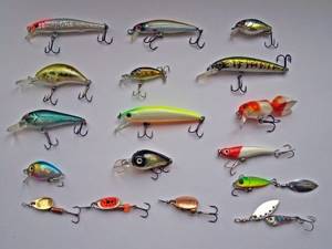 A variety of baits when fishing for trout with a bombard.