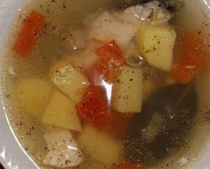 Recipe for double pike fish soup with water or chicken broth