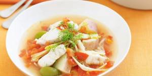 Recipe for fish soup with chicken broth and olives