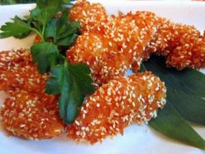Breaded fish with Fanta and sesame