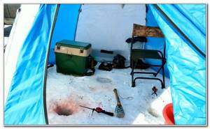 fishing in a tent in winter