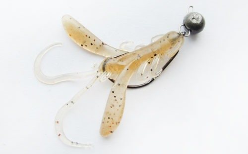 Hinged mounting of silicone crayfish on an offset hook