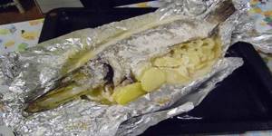 Pike with potatoes before baking