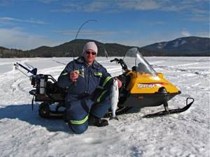 A snowmobile is the key to successful fishing