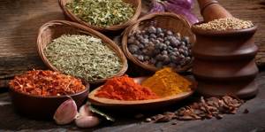 spices in bowls and mortar