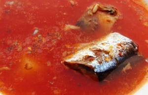Canned fish soup in tomato sauce