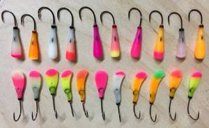 Handmade glowing jigs for catching smelt