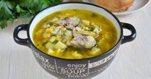 Fresh frozen mackerel soup. Recipes with rice, millet, eggs, pearl barley, buckwheat, tomatoes 