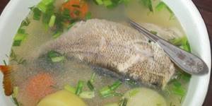 Pike-perch and pike-perch soup in a plate