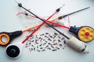 Winter fishing rods and jigs